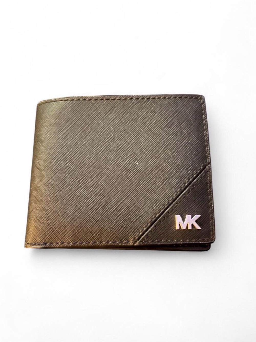 Michael Kors Black Leather Bi-Fold Money Clip with MK Emblem